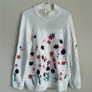 Talbots Cream Sweater with Floral Embroidery XLP petite
